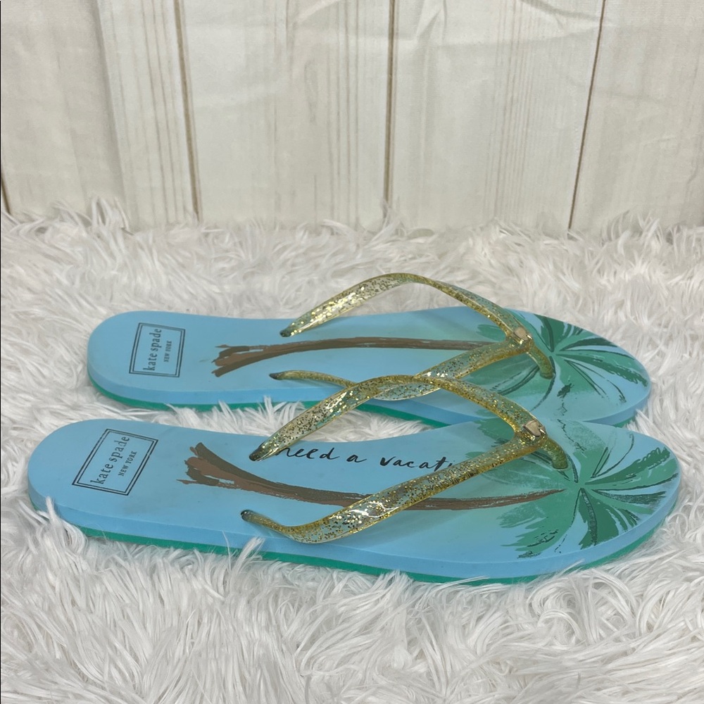 Kate Spade Blue and Gold Flip Flops